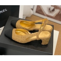 Popular Chanel Tweed Slingback Pumps 6.5cm G31318 Gold