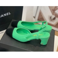 Sumptuous Chanel Fabric Slingback Pumps 6.5cm G31318 Green