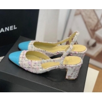 Best Grade Chanel Tweed Slingback Pumps 6.5cm G31318 Pink/Blue