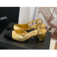 Good Looking Chanel Leather Slingback Pumps 6.5cm G31318 Gold