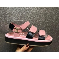 Buy Luxury Chanel Calf Leather Strap Flat Sandals 2030413 Pink