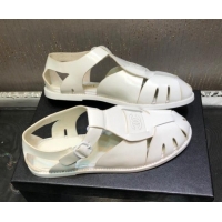 Best Price Chanel Shiny Leather Roman Flat Sandals 030416 White