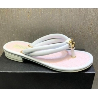 Classic Practical Chanel Leather Thong Flat Sandals 030419 White/Pink