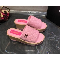 Affordable Price Chanel Lambskin Wedge Slide Sandals 6.5cm 030423 Pink