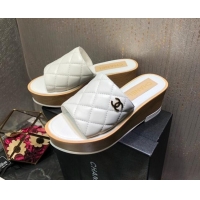 Purchase Chanel Lambskin Wedge Slide Sandals 6.5cm 030423 White