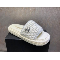 Good Looking Chanel Braided Knit Flat Slide Sandals G38189 White/Silver