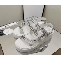 Crafted Chanel Leather Chain Sandals G33800 White/Silver