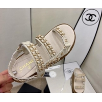 Good Quality Chanel Leather Chain Sandals G33800 Light Apricot