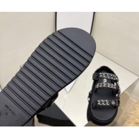 Best Product Chanel Leather Chain Sandals G33800 Black/Silver