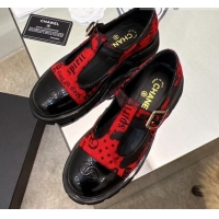 Top Quality Chanel Fur Loafers with Buckle 030440 Red