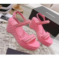 Affordable Price Chanel Patent Leather Wedge Sandals with Chain 030451 Light Pink