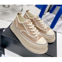 Stylish Chanel Canvas Platform Sneakers 5cm Beige 030462