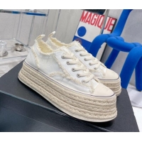 AAAAA Chanel Canvas Platform Sneakers 5cm 030462 White