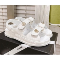 Top Quality Chanel Stone Embossed Strap Sandals G35927 Chalk White