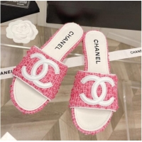 Classic Chanel Tweed Flat Slide Sandals Pink 030515