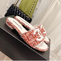 Sophisticated Chanel Tweed Flat Slide Sandals 030515 Orange