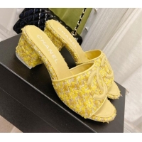 Fashion Chanel Tweed Medium Heel Slide Sandals 4.5cm 030528 Yellow