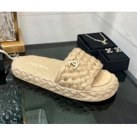 Sophisticated Chanel Cord Braided Flat Slide Sandals Beige 030764