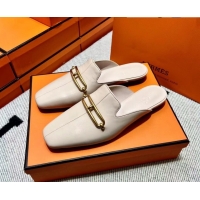 Top Grade Hermes Esmee Mule with Iconic Roulis Buckle 0209051 Off-white