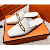 Good Quality Hermes Esmee Mule with Iconic Roulis Buckle 0209051 White