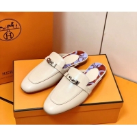 Sumptuous Hermes Oz Mule in Smooth Calfskin with Iconic Kelly Buckle 209055 Off-white