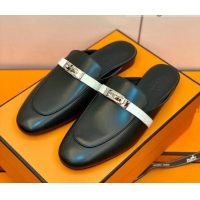 Best Price Hermes Oz Mule in Smooth Calfskin and Crocodile with Iconic Kelly Buckle Black 0209066