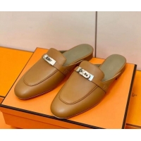 Good Quality Hermes Oz Mule in Smooth Calfskin with Iconic Kelly Buckle Brown 0211055