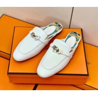 Grade Hermes Oz Mule in Smooth Calfskin with Iconic Kelly Buckle White 0211065