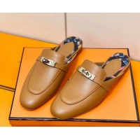 Trendy Design Hermes Oz Mule in Smooth Calfskin with Iconic Kelly Buckle Brown 0211066