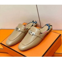 Cheap Price Hermes Oz Mule in Smooth Calfskin with Iconic Kelly Buckle Khaki 212055