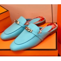 Pretty Style Hermes Oz Mule in Smooth Calfskin with Iconic Kelly Buckle 0212064 Blue