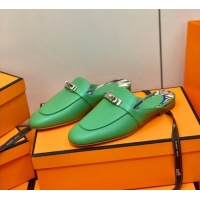 Luxury Hermes Oz Mule in Smooth Calfskin with Iconic Kelly Buckle 0212068 Green