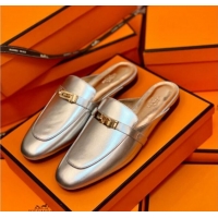 Sumptuous Hermes Oz Mule in Smooth Calfskin with Iconic Kelly Buckle 0212068 Silver