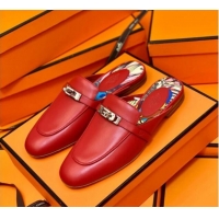 Low Cost Hermes Oz Mule in Smooth Calfskin with Iconic Kelly Buckle 0214053 Deep Red