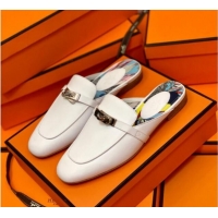 Low Cost Hermes Oz Mule in Smooth Calfskin with Iconic Kelly Buckle 0214053 White