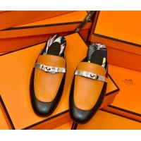 Low Price Hermes Oz Mule in Smooth Calfskin with Iconic Kelly Buckle 0214053 Black/Brown