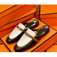 Good Looking Hermes Oz Mule in Smooth Calfskin with Iconic Kelly Buckle 0214053 Black/White