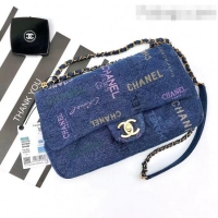 Top Grade Chanel Printed Denim Large Flap Bag AS3135 Blue/Multicolor 2022