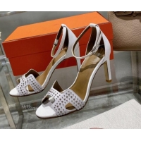 Shop Cheap Hermes Premiere Studded Leather High Heel 9cm Sandals 0216106 White