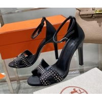 Best Grade Hermes Premiere Studded Leather High Heel cm Sandals 0216107 Black