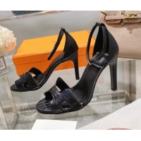 Good Quality Hermes Premiere Crocodile Embossed Leather High Heel 10.5cm Sandals 0216111 Black