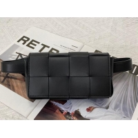 Hot Style Bottega Veneta CASSETTE Mini intreccio leather belt bag 651053 black