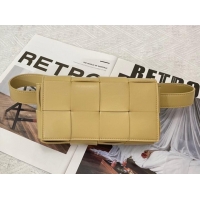 Spot Bulk Bottega Veneta CASSETTE Mini intreccio leather belt bag 651053 ALMOND