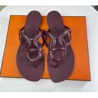 Good Looking Hermes Egerie Thong Slide Sandals 021701 Burgundy 