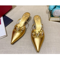 Top Grade Valentino VLogo Lambskin Heel Mules 021660 Gold