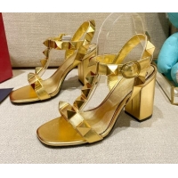 Best Price Valentino Roman Stud Calfskin Sandals 9cm 021664 Gold