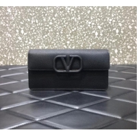 Top Grade VALENTINO GARAVANI Stud Sign Grained Calfskin Shoulder Bag 0093 black