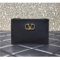 Low Cost VALENTINO GARAVANI Stud Sign Grained Calfskin clutch bag 0620 black