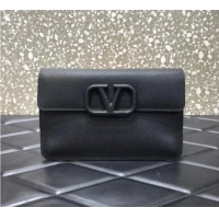 Top Grade VALENTINO GARAVANI Stud Sign Grained Calfskin clutch bag 0650 black