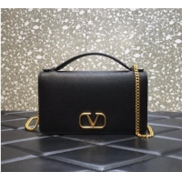 Famous Brand VALENTINO GARAVANI Stud Sign Grained Calfskin Shoulder Bag 0680 black